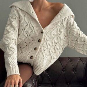 Zara Pompom Knit Cardigan Jacket Bloggers Favourite Cream Ecru Size Small